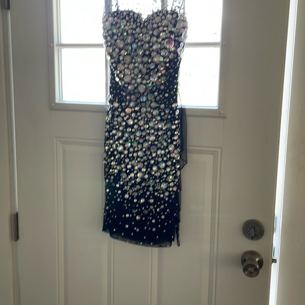 Cinderella Black Rhinestone Sheath Dress Sweetheart Neckline